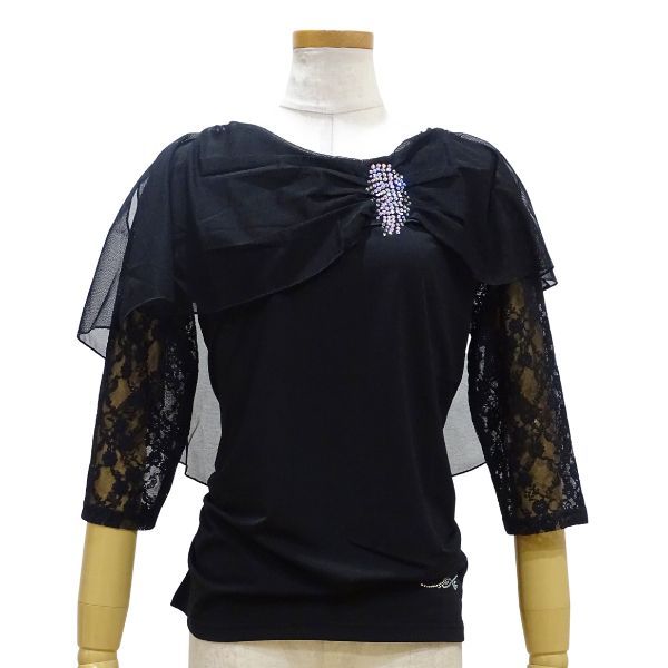 MAX 柄レース切り替え ストーンデコトップス 11-33113BK ブラック 社交