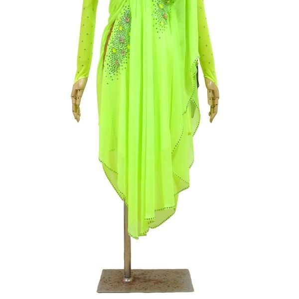 正装 ドレープラテンドレス Mサイズ ライムイエロー 正装 社交ダンス