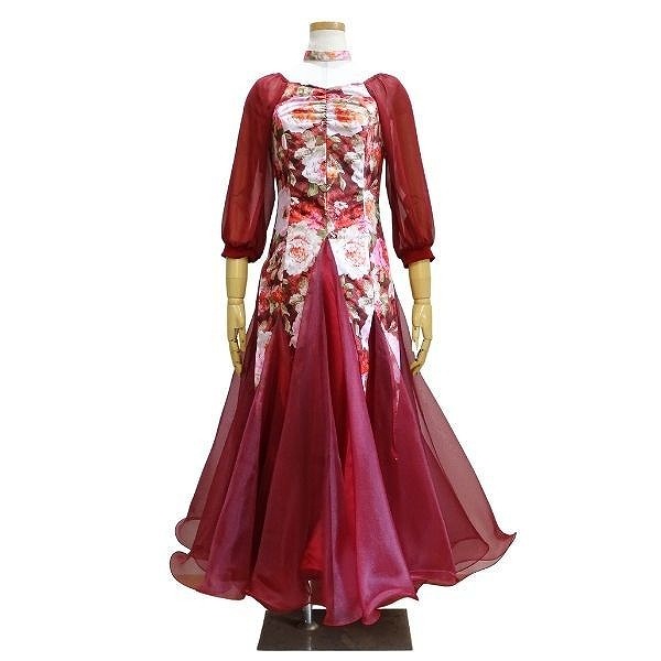 パスタイム パーティードレス 2405029 ワイン地 花柄 社交ダンス