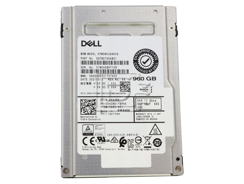 Dell V43R6 / KIOXIA Toshiba KPM5WVUG960G 960GB 2.5inch 12Gbps