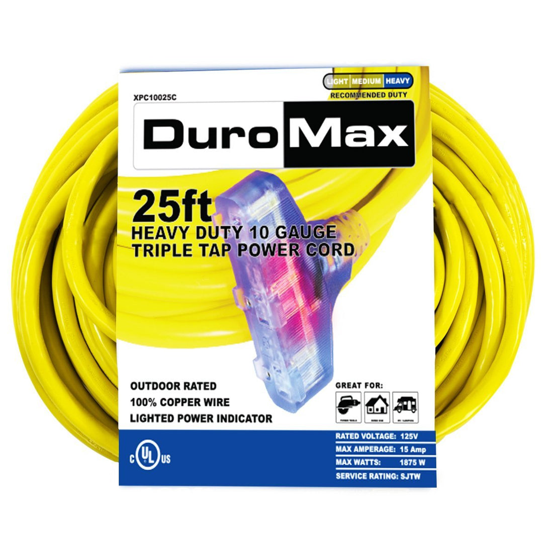 25-Foot 10 Gauge Triple Tap Extension Power Cord – DuroMax Power