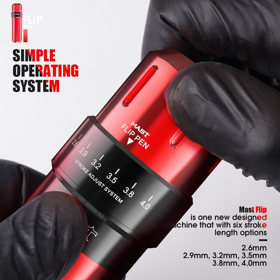 Mast Flip Tattoo Pen Machine 2.6-4.0mm Stroke Wireless Battery Kit