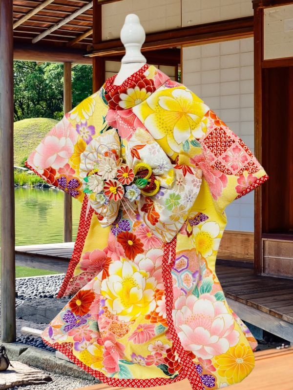 犬服/猫服 晴れ着 京・金彩友禅 雪輪牡丹蝶文 振袖スタイル お引きづり