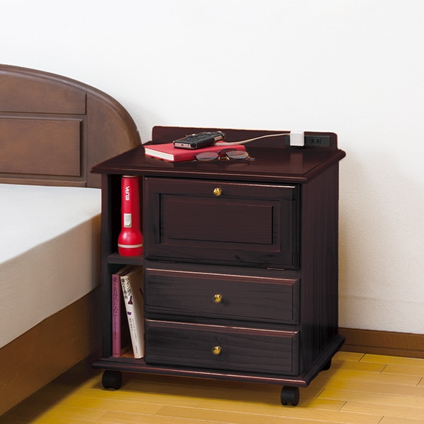 桐製サイドワゴン(横型 ダークブラウン): 家具・インテリア／は