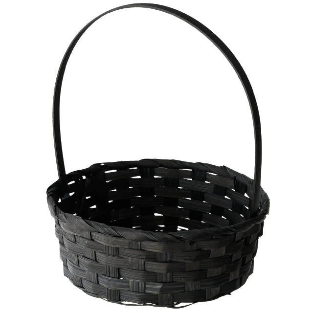 竹ハンドルバスケット-M／ブラック(直径170(145)×H230(60)): トレイ