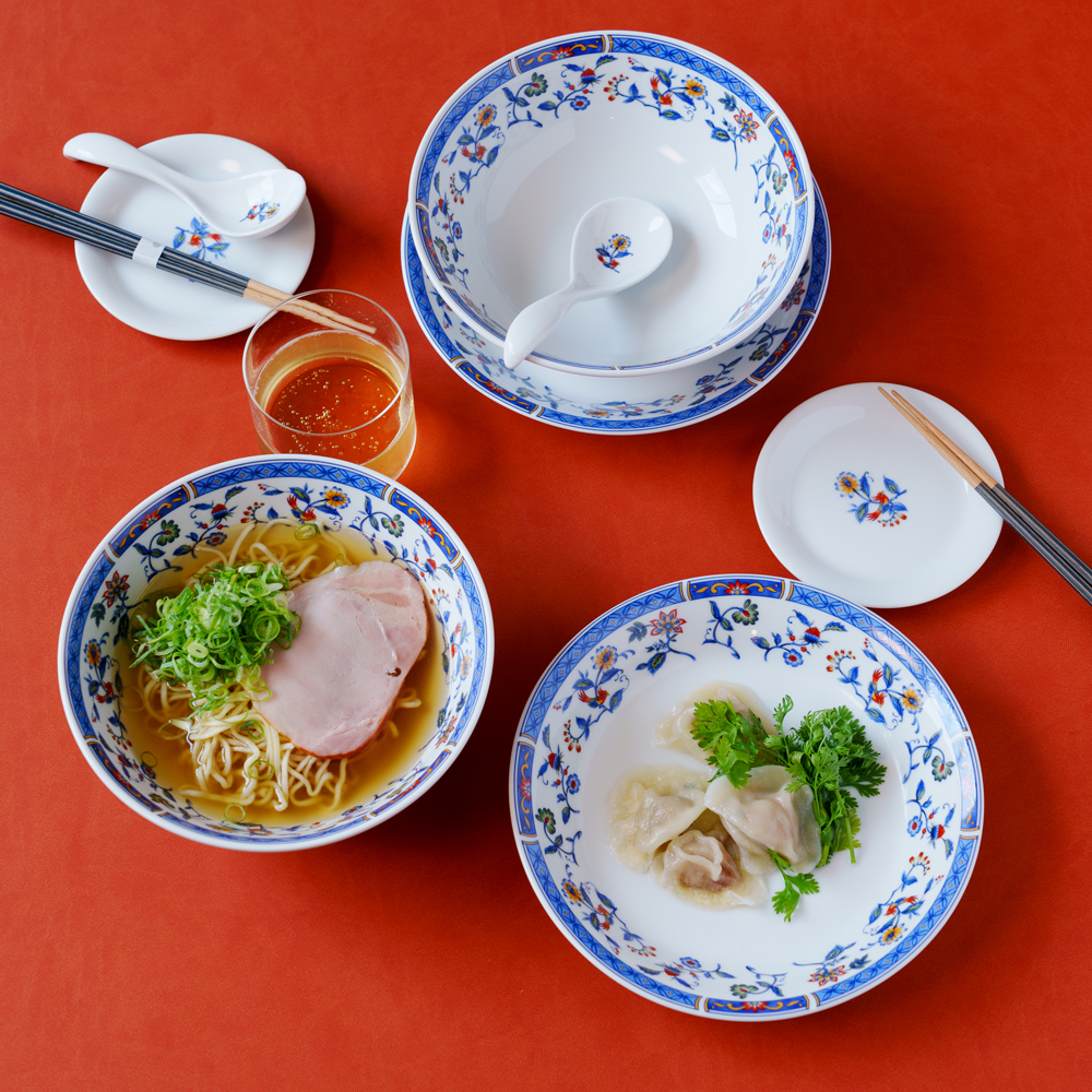 特別提供品】ナルミ レンゲ付ペアラーメンセット(青花) 2人用 電子