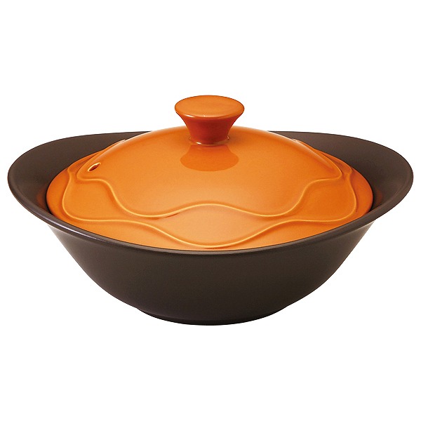 ナルミ フタ付クックボウル(オレンジ) 800cc 直火 オーブン 電子レンジ