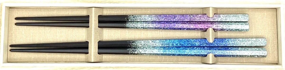 送料無料】京西陣模様箔 七角銀河 夫婦箸セット【桐箱入】 - お買い物