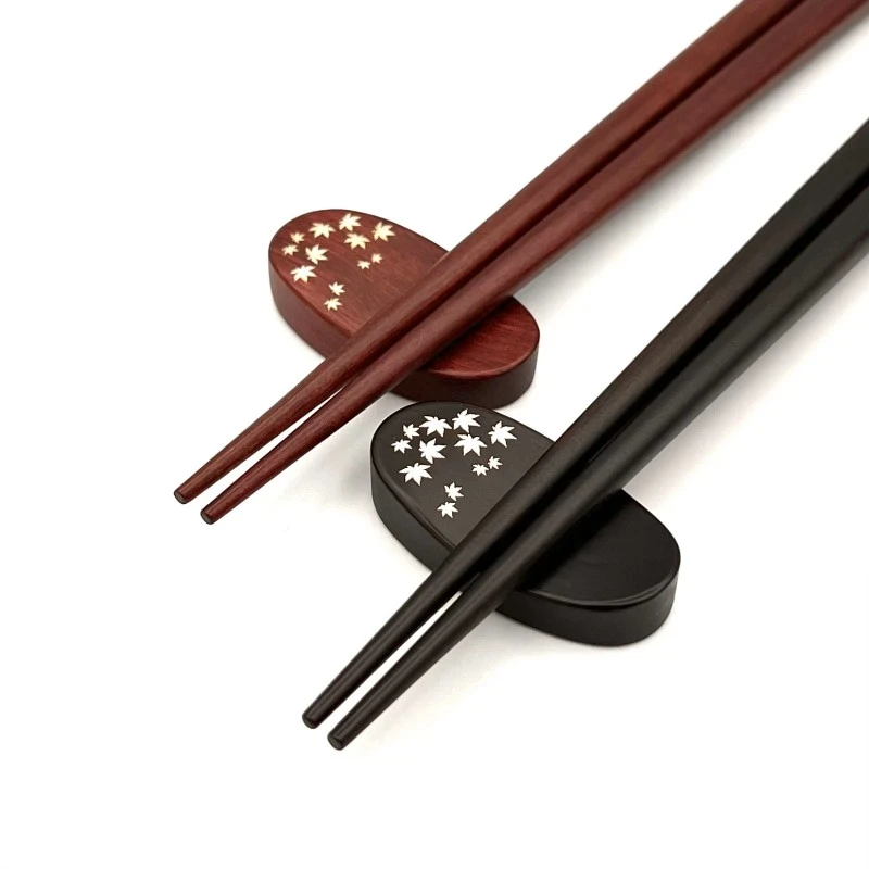 送料無料】貝象嵌箸 紅葉 夫婦箸セット 箸置付【桐箱入】 - お買い物