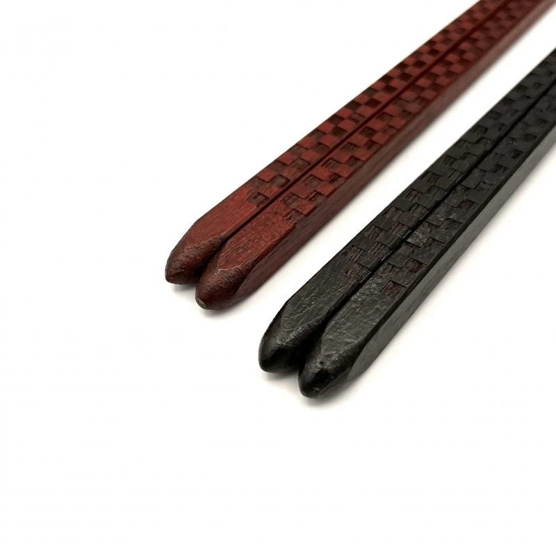 送料無料】彫印市松 黒 茶 夫婦箸セット【桐箱入】 - お買い物｜日本