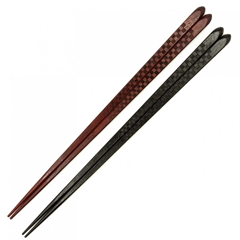 送料無料】彫印市松 黒 茶 夫婦箸セット【桐箱入】 - お買い物｜日本