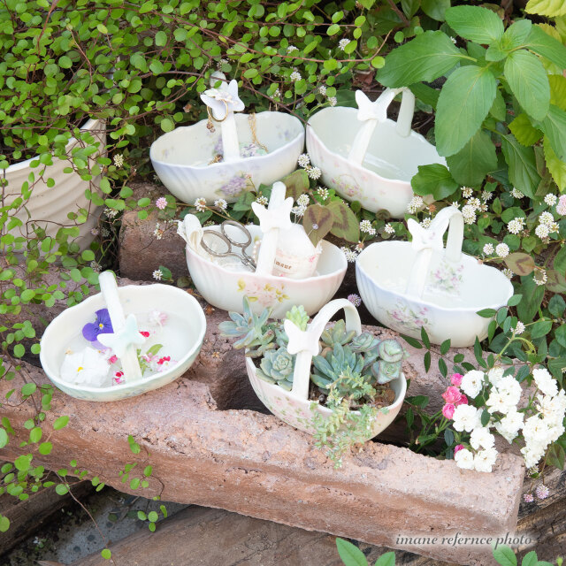 イマン ローズバスケット 蝶付き花かご【薔薇の雑貨のアンフロール