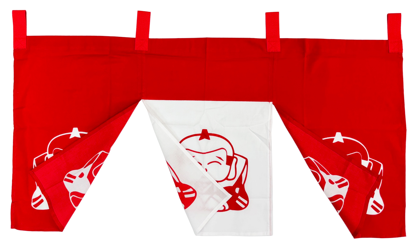 紅白のれん 【福助人形 招福猫 達磨】 幅90cm・長さ45cm s7088