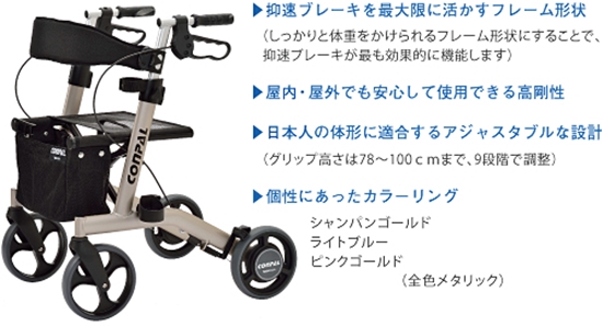 抑速ブレーキ付歩行車 CONPAL – 介護用品・介護用品レンタル、住宅改修