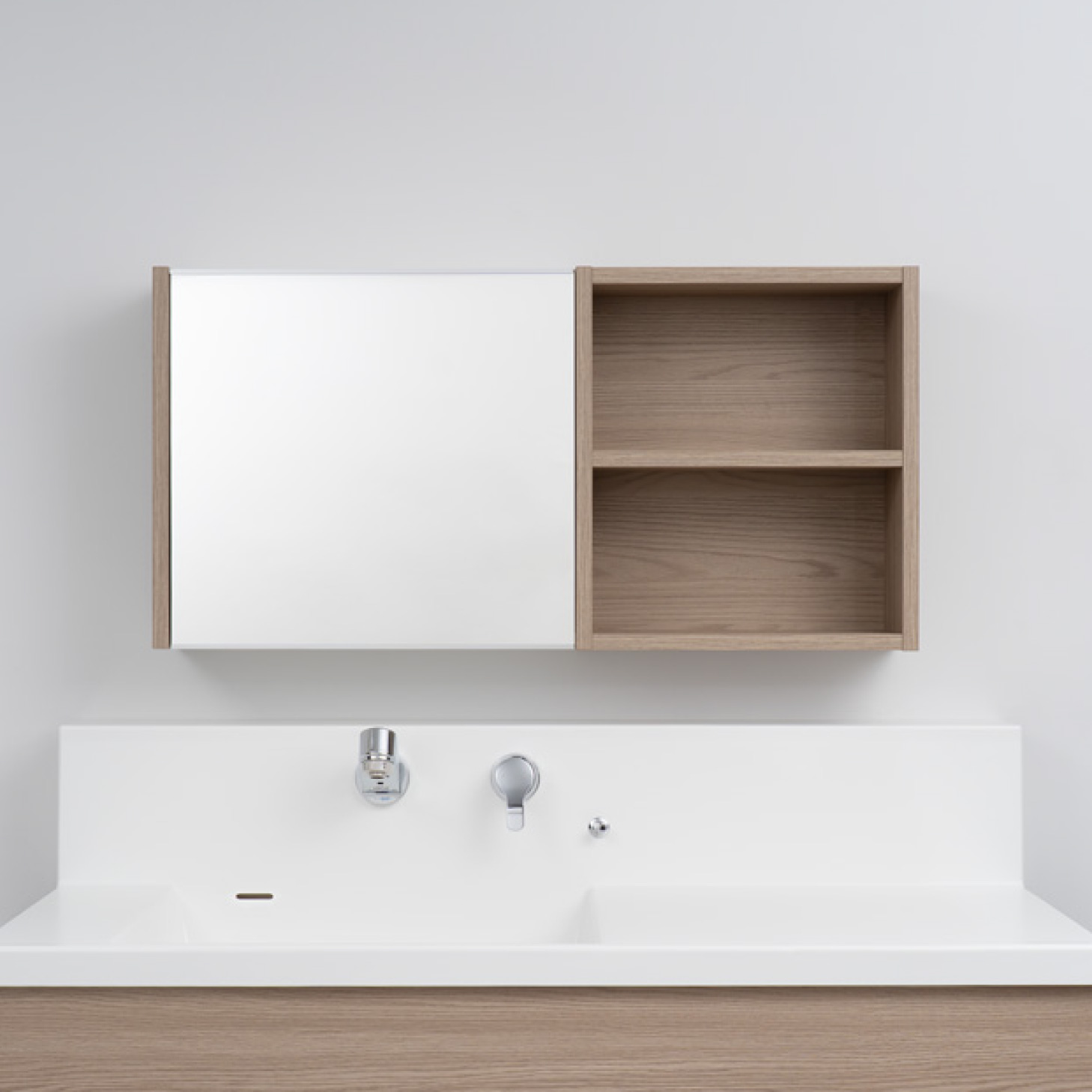 オープンボックス+ミラーキャビネット ウッドカラー4種.ソリッドカラー