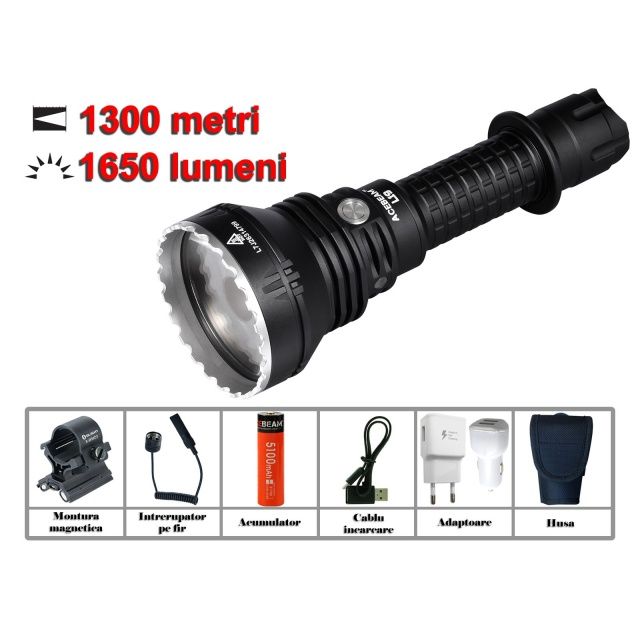 Set lanterna de vanatoare cu lumina verde Acebeam L19G, 2200lm