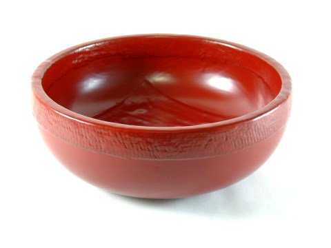 深鉢 布着 朱塗