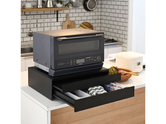 YAMAZEN レンジ下スライドテーブル 2段 ウッドブラック／サンド