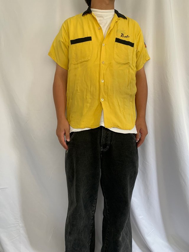 60年代 60s レーヨン 開襟 オープンカラーシャツ イエロー｜ヴィテージ