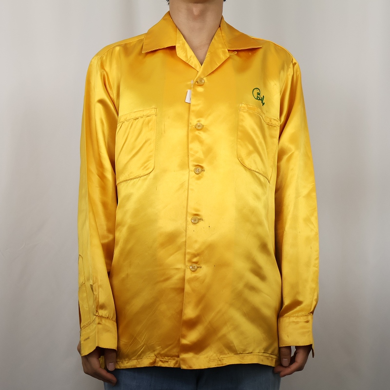60s 60年代 サテンシャツ オープンカラーシャツ ボーリングシャツ 黄色