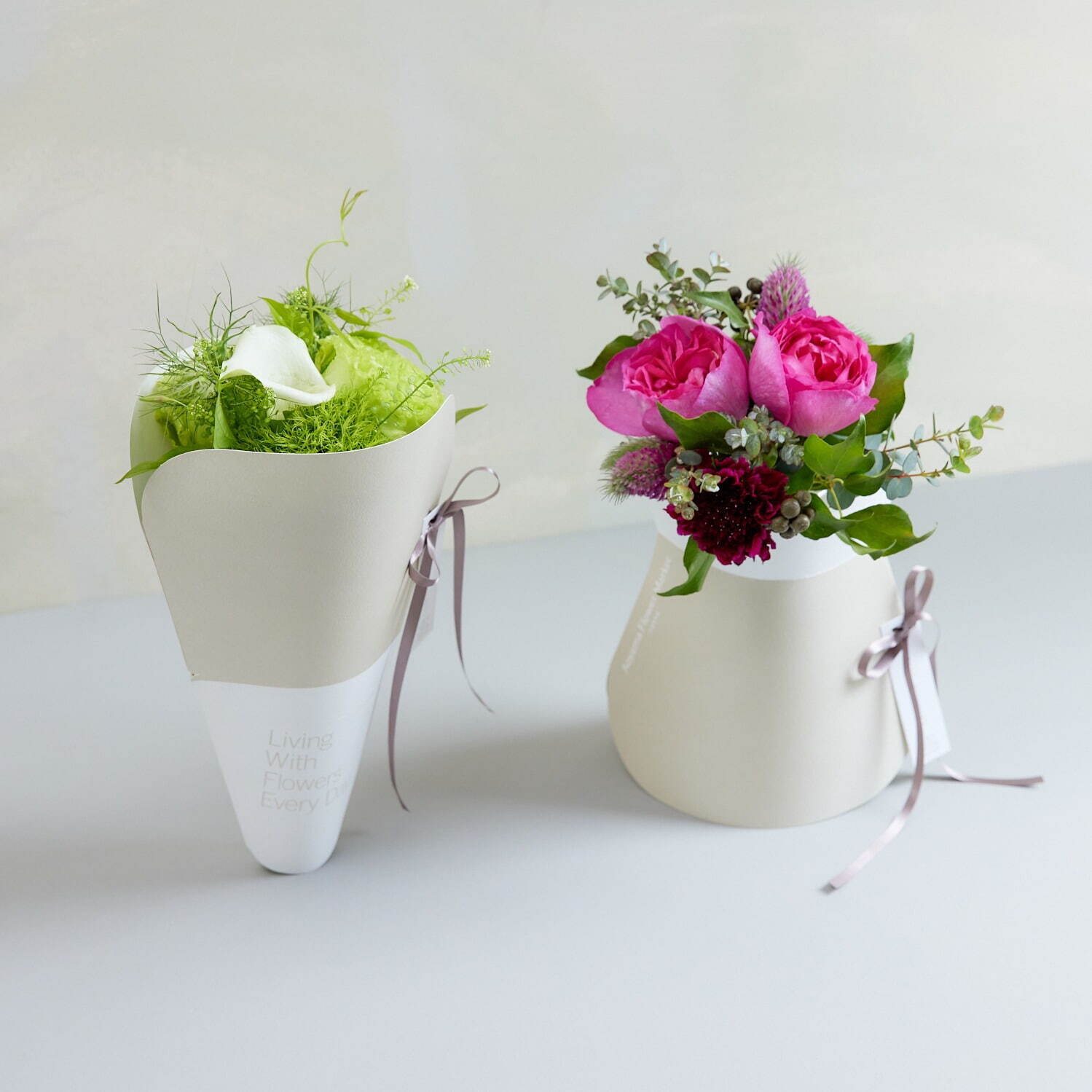 青山フラワーマーケット×nendo「クレープブーケ」ブーケが花瓶に変身