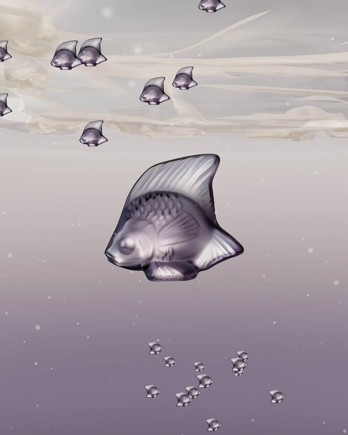 ラリックのクリスタルガラス“夕暮れ着想”のパープルカラー、羽モチーフ