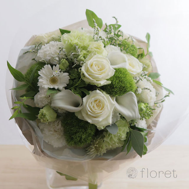 白グリーン系デザイナーお任せ花束ブーケL｜フラワーギフト・花の通販