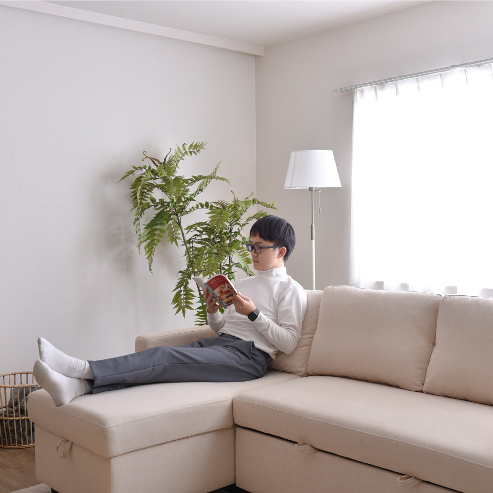 あす着] 幅206cm 2way 3人用 カウチソファ ソファベッド 収納付き 収納