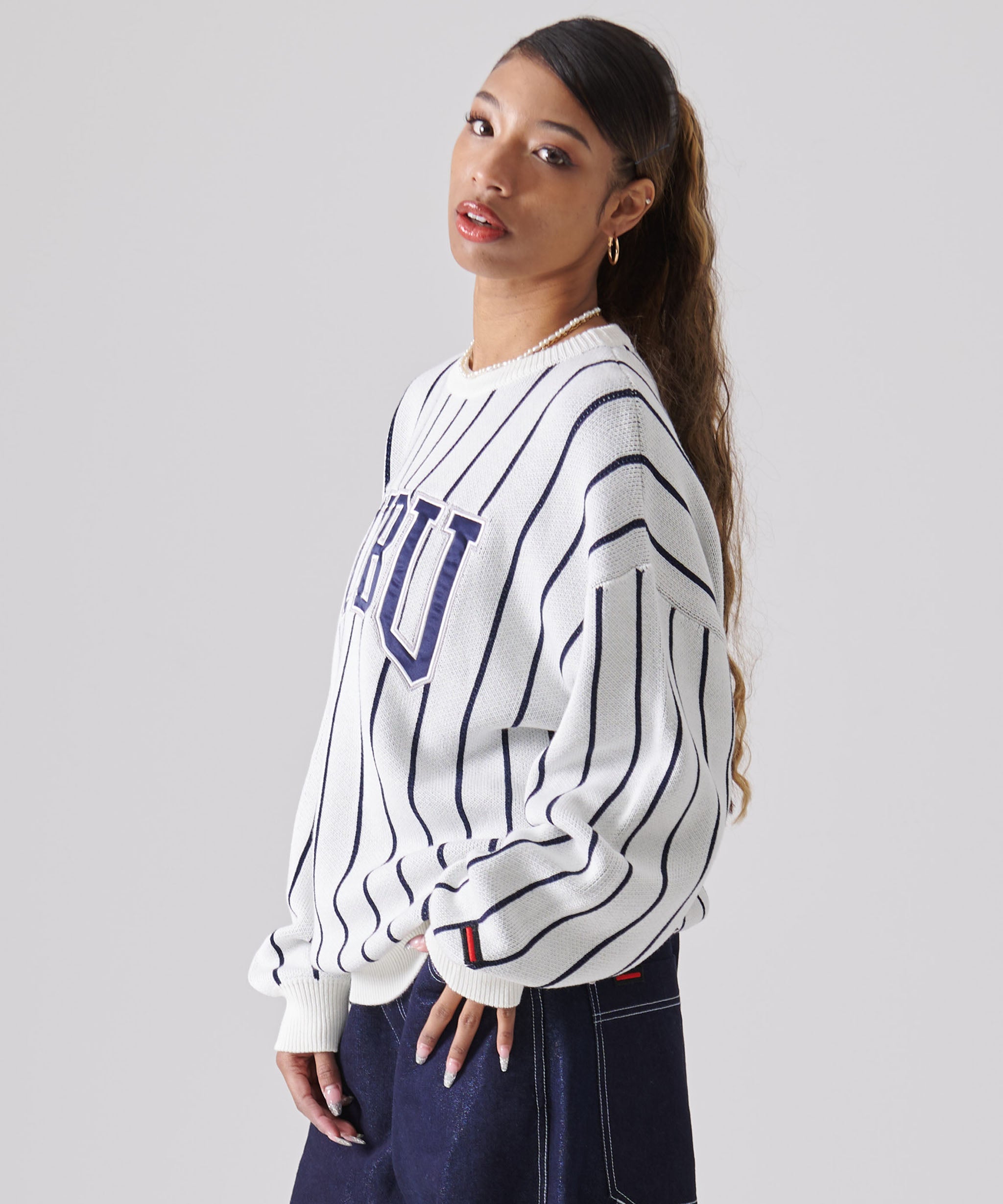 FUBU フブ トップス ストライプ ニット セーター。FUBUはアメリカの