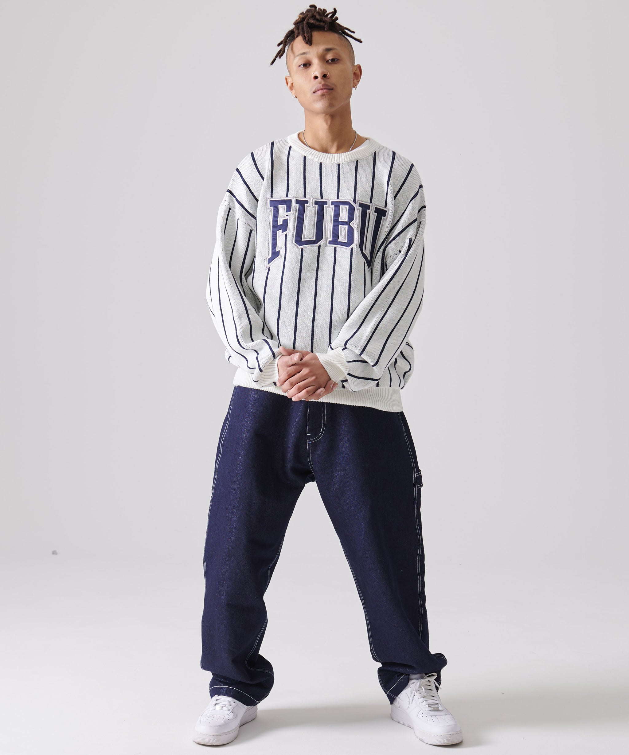 FUBU フブ トップス ストライプ ニット セーター。FUBUはアメリカの
