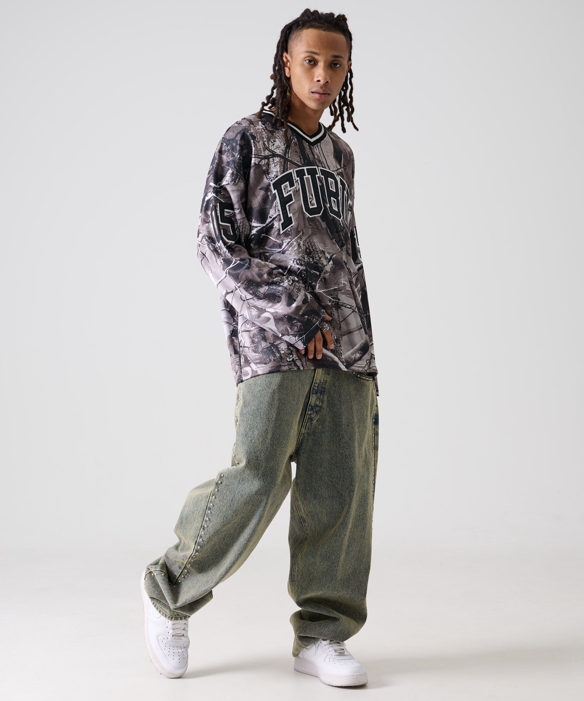 FUBU フブ ロゴ ナンバー ワッペン Vネック ホッケーシャツ ゲーム