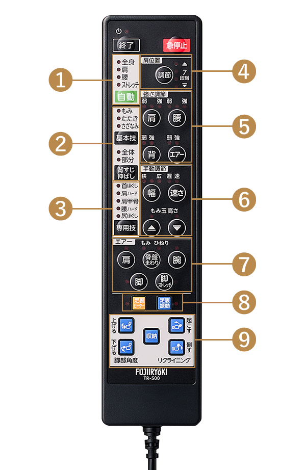 リモコン・基本機能｜マッサージチェアのパイオニア フジ医療器（1954