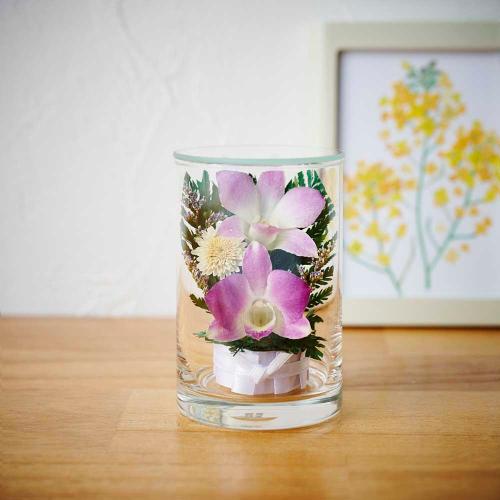 ガラスケース入りドライフラワー供花 SSパープル1個」| 花屋「フジ