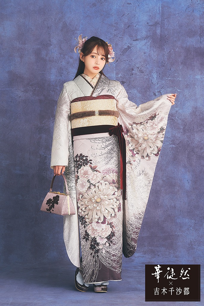 華徒然×吉木千沙都 くすみピンク/ダスティーカラー 乱菊柄 大人っぽい