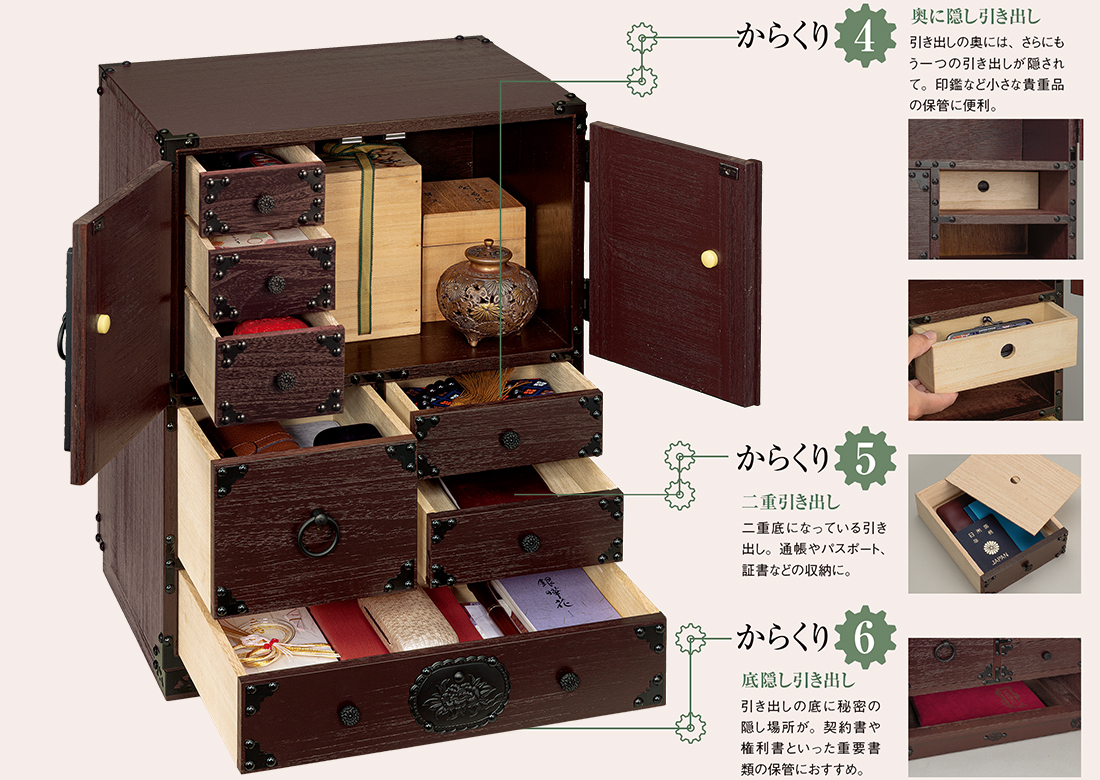 望月愼一 駿河鎌倉彫菊華 からくり六隠し箪笥 趣味・雑貨 | G-Call