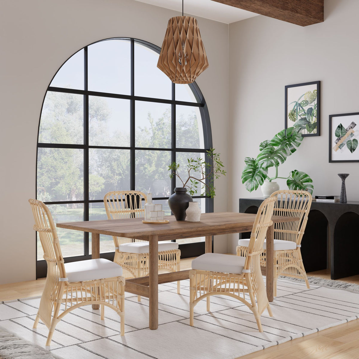 Rattan Loop Side Chair with Seat Cushion, Natural Color, Set of 2 Chai