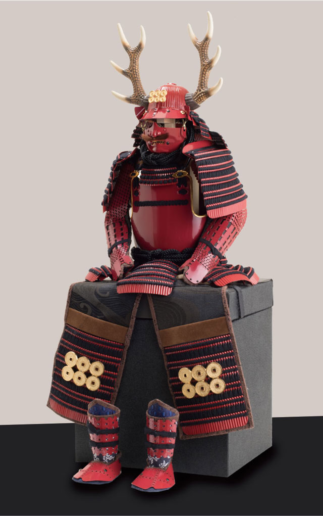 五月人形・真田幸村公創作鎧 赤備之具足平台飾り No3271－小木