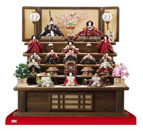 雛人形早期予約会 小木人形へ 十五人揃の豪華な焼桐五段飾り =雛人形