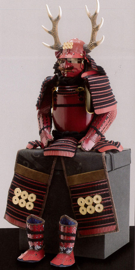 戦国武将 真田幸村公創作鎧 赤備之焼桐平台飾り No3271