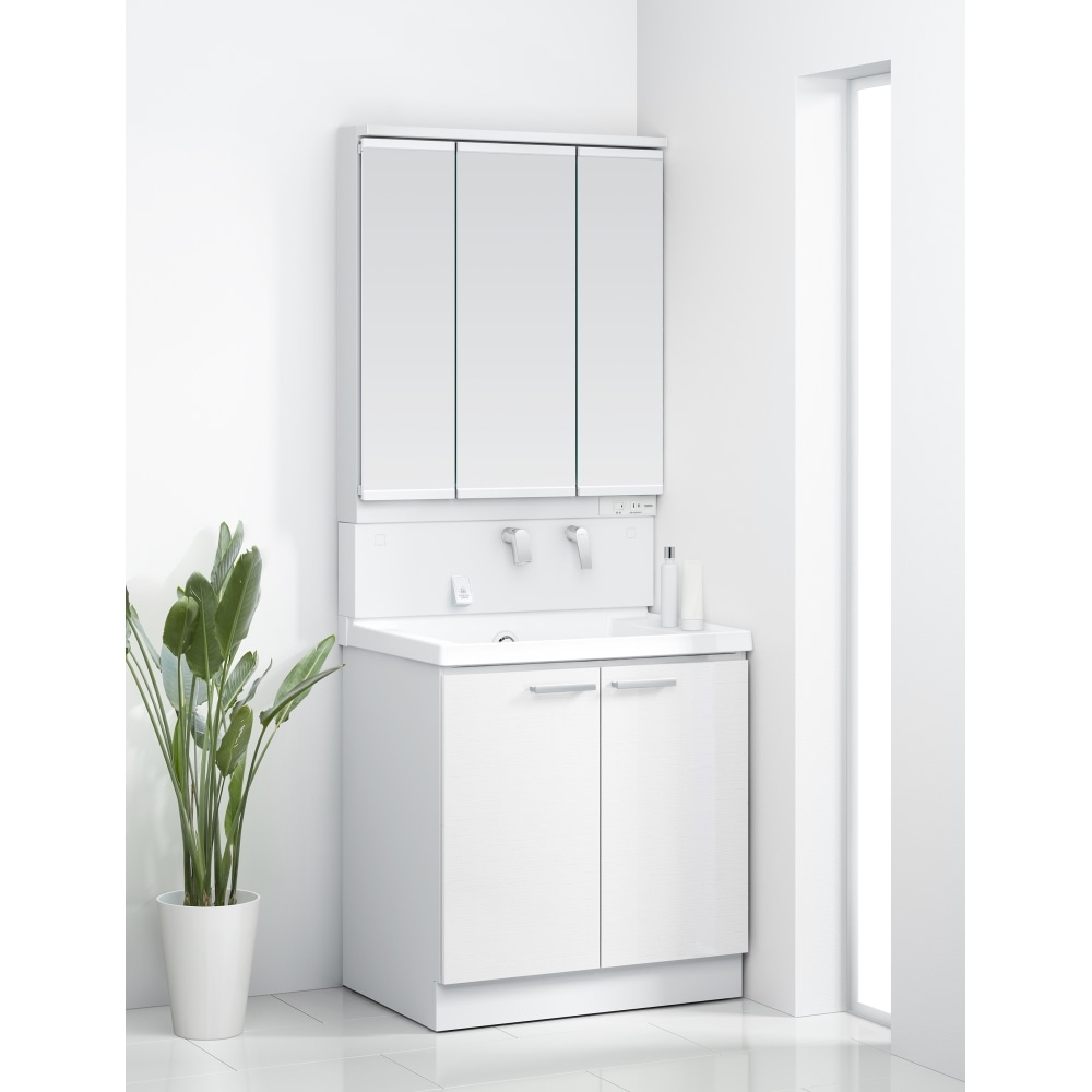 TOTO 洗面化粧台 KZ 間口75cm 除菌ワイドS3面鏡2枚扉(パナシェホワイト