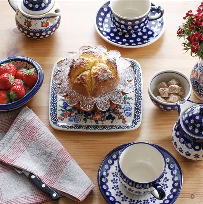 デザートプレート20cm×20cmポーリッシュポタリー(ポーランド食器)