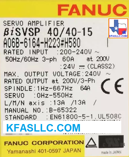 Fanuc A06B-6164-H223#H580 A06B6164H223H580 Alarm Codes and