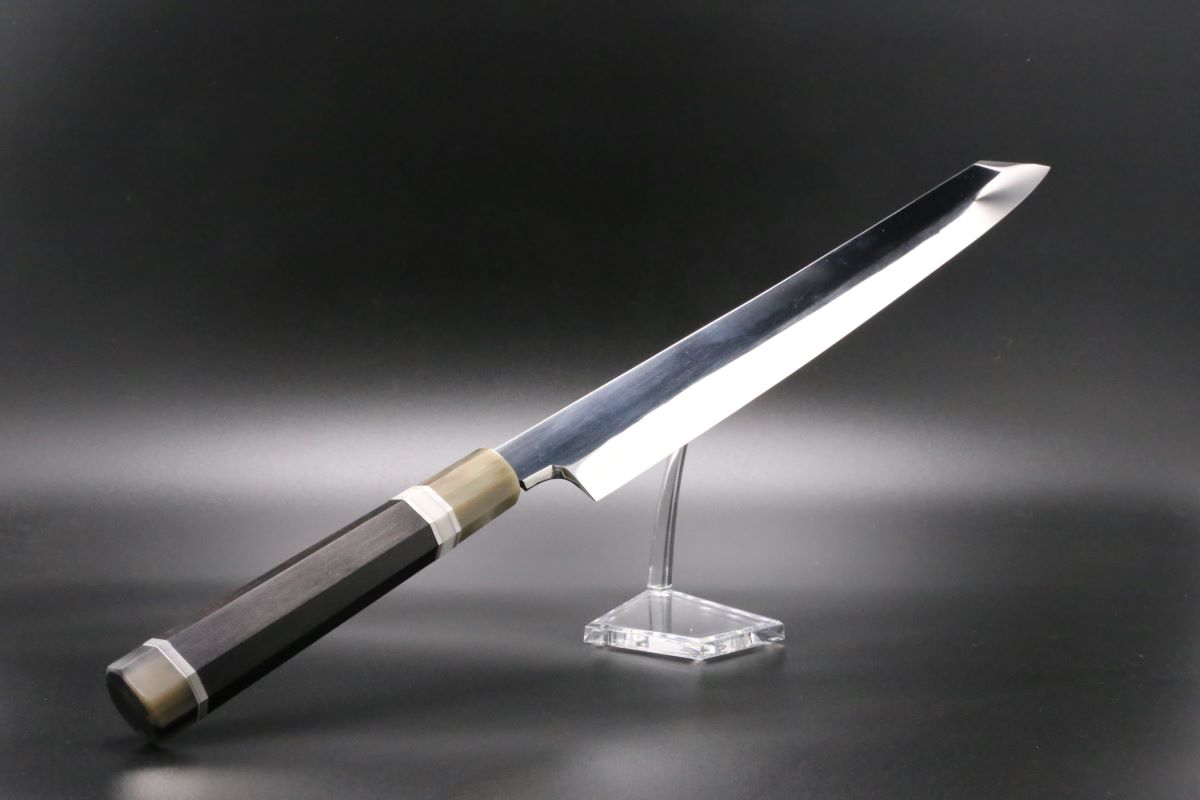 切付柳刃 白一鋼 水本焼 360mm 全鏡面 玄海正国作-歌舞伎ナイフ