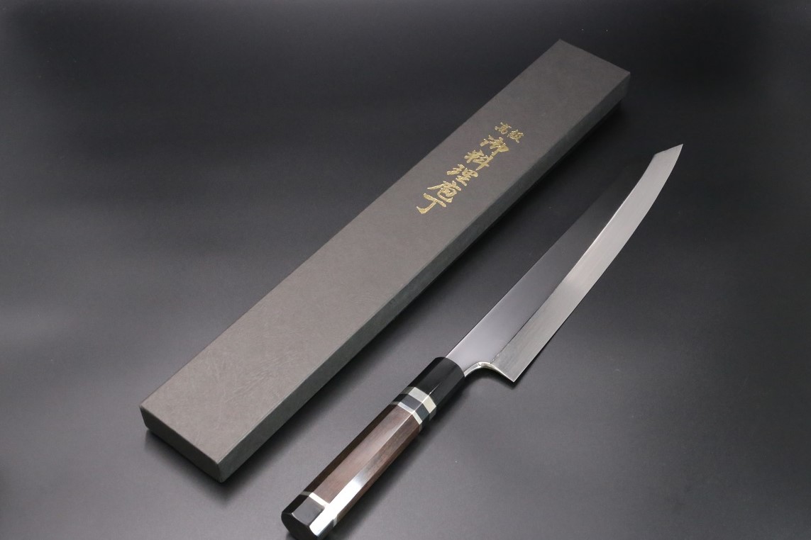 勘所切付 V金10号 300mm 全鋼本焼 両平鏡面 両しのぎ 平鏡面 黒檀柄