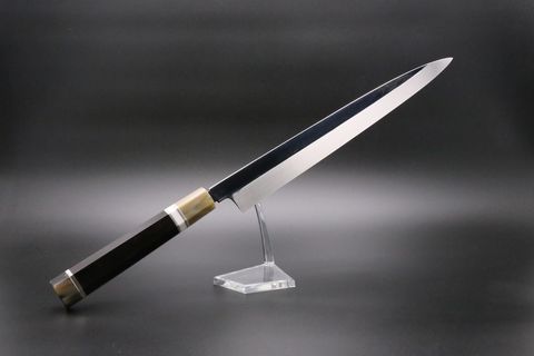 柳刃 白一鋼 330mm 水本焼 正行作 八角黒檀柄 池田辰男作-歌舞伎ナイフ