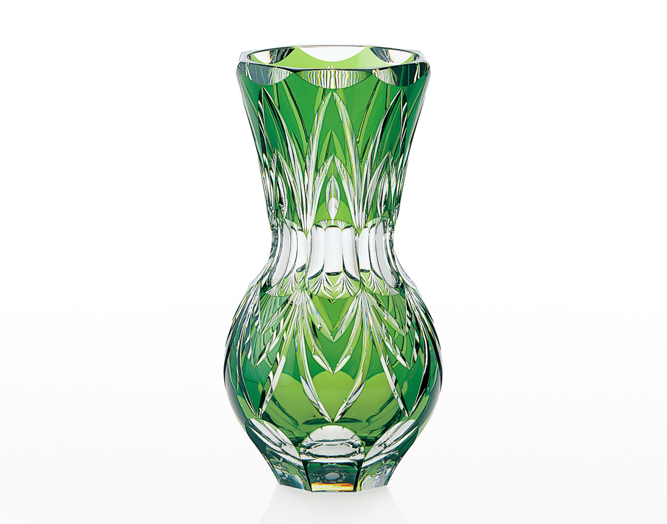Ajka アイカ クリスタル 切子 花瓶 フラワーベース 1点 グリーン 緑