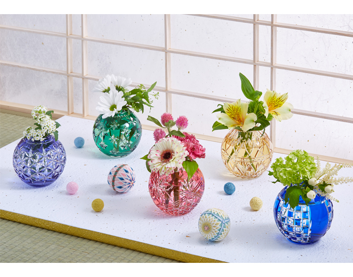 直営店限定 江戸切子 手まり花瓶 ＜市松＞ | カガミクリスタル