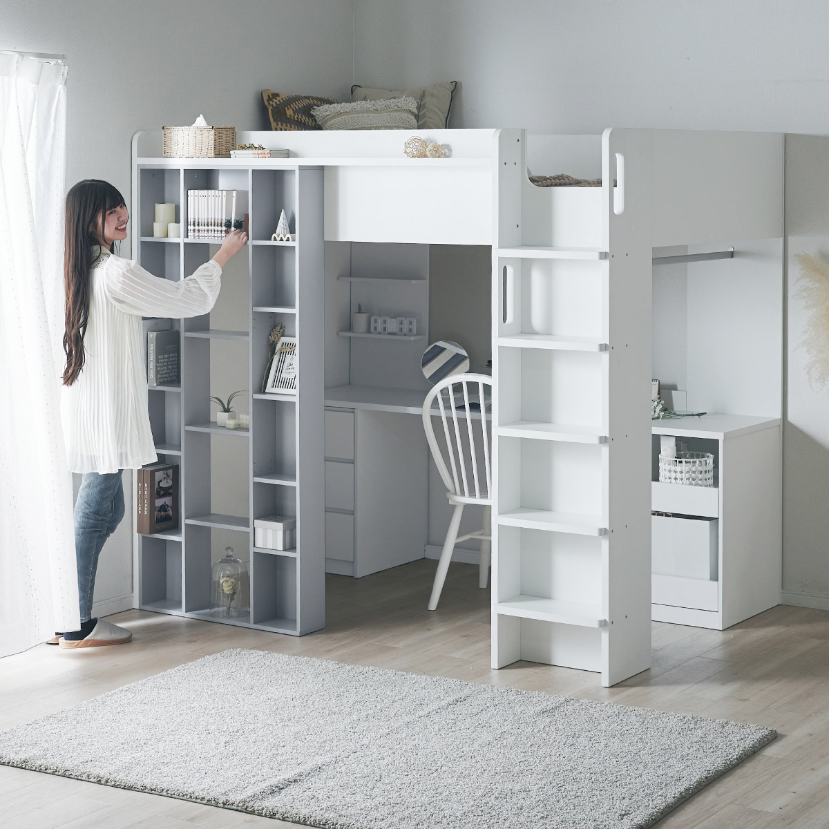 ロフトベッド システムベッド セミダブルサイズ デスク チェスト