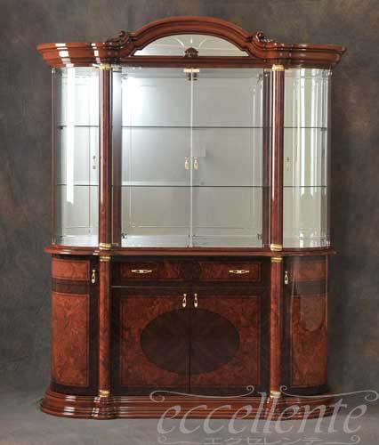 FL-01 イタリア製4ドアグラスカップボード ウォールナットカラー