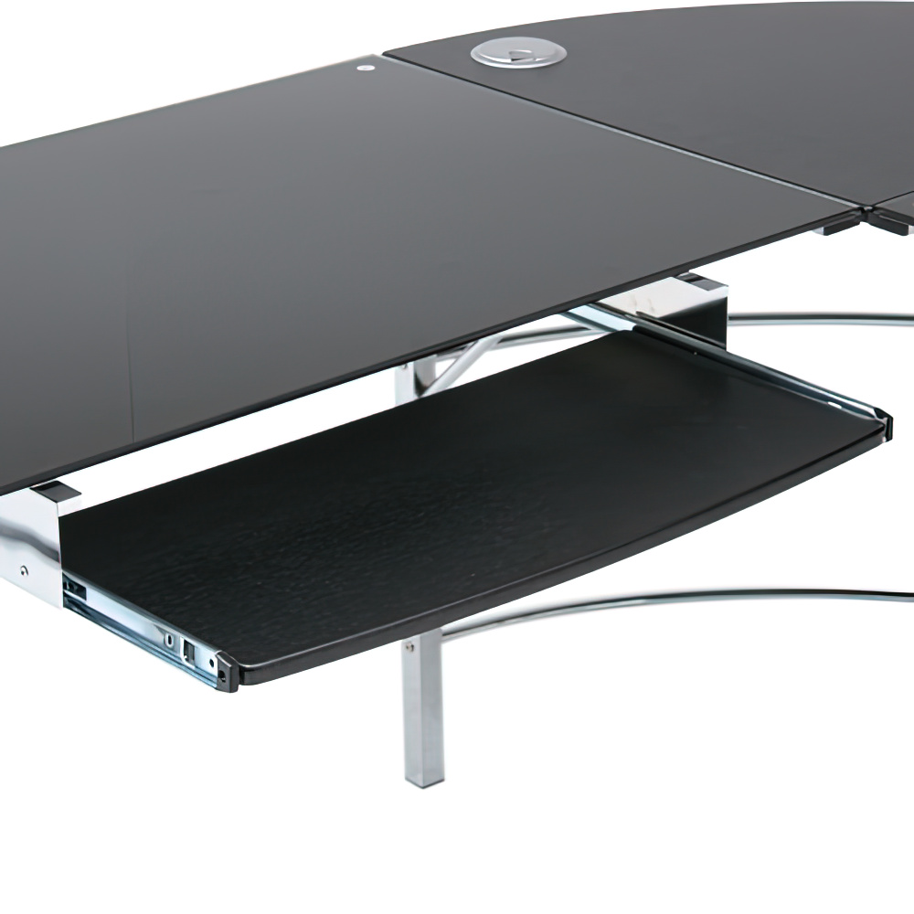 キーボード収納付きL字型ガラスPCデスク 幅1560 奥行1560 高さ755 FB